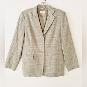 Talbots 100% Silk Tan & Sage  Plaid Blazer size 6